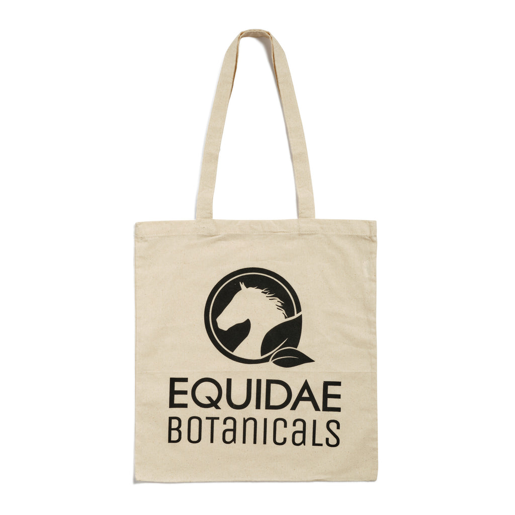 The Equidae Botanicals branded calico bag theat the bundle comes in